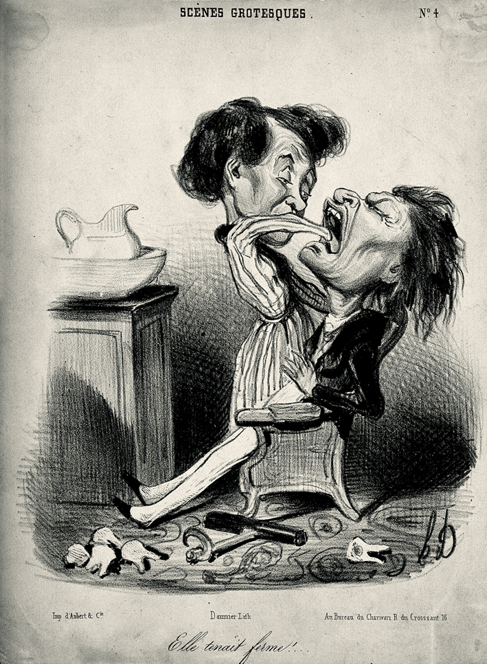  奥诺雷·杜米埃 Honore Daumier ——女人伸到另一个人的喉咙里拔牙